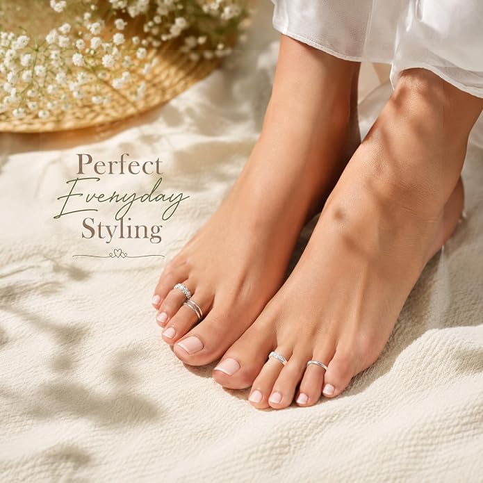 LeCalla 925 Sterling Silver Open Toe Rings Set for Women Adjustable Minimalist Toe Rings Summer Beach Foot Jewelry