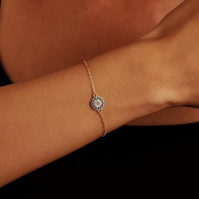 SUYACS Gold Evil Eye Bracelet for Women 925 Sterling Silver Small Blue Cubic Zirconia Eye Link Bracelet Tears of Angels Friendship Charm Chain Bracelet Birthday Jewelry Gifts to Daughter Friends
