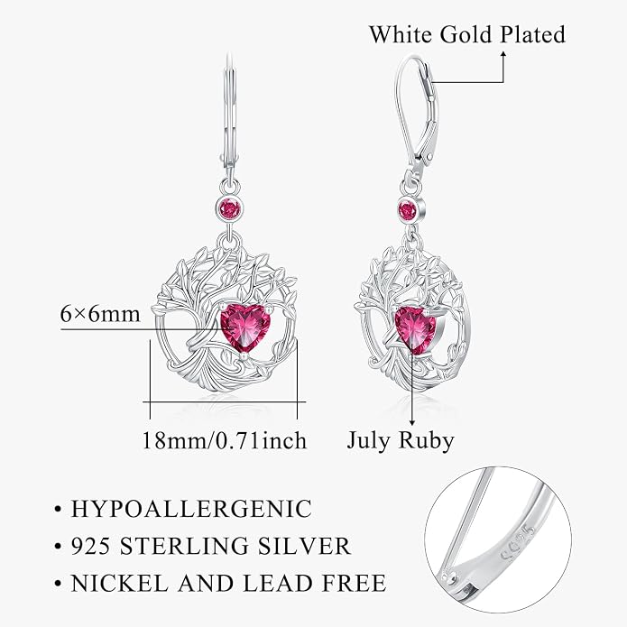 Odinstone 925 Sterling Silver Earrings Tree of Life Teardrop Moonstone Dangle Drop Leverback Earrings for Women