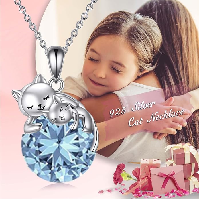 Cat Necklace Sterling Silver Cat Zircon Pendant Gothic Jewelry for Women Animal Lovers Gifts