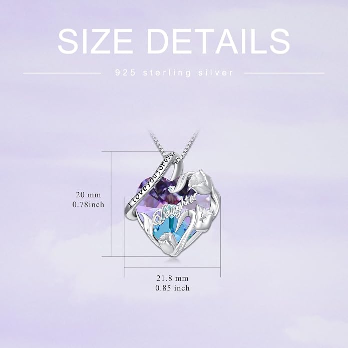PROESS S925 Sterling Silver Daughter Heart Pendant Necklace from Dad Mom I Love You Forever Jewelry