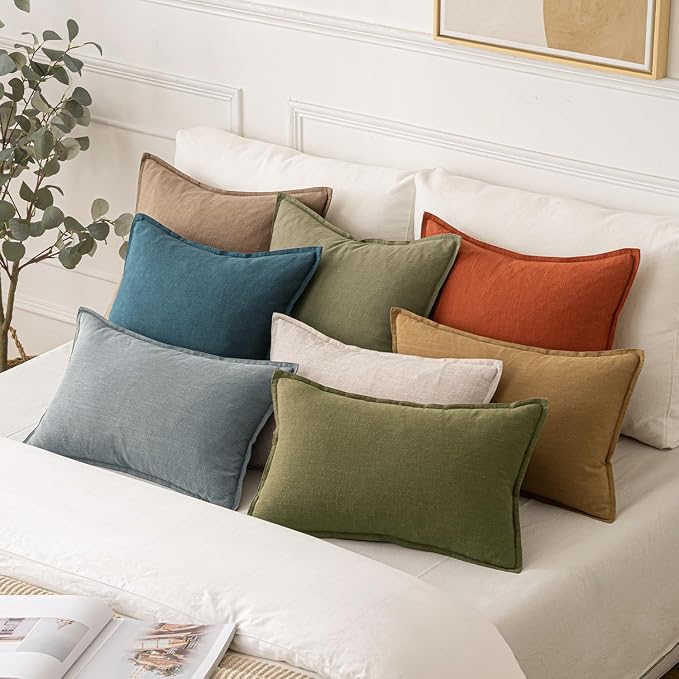 MIULEE Decorative Linen Pillow Covers 20x20 Inch Green | Boho Farmhouse Neutral Couch Throw Pillows for Bed, Pack of 2 Accent Modern Pillowcases, Sofa Livingroom Home Decor