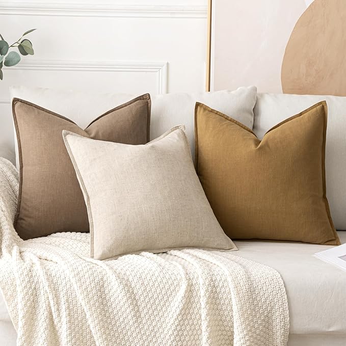 MIULEE Decorative Linen Euro Sham Pillow Covers 22x22 Inch Hazel | Boho Farmhouse Neutral Couch Throw Pillows for Bed, Pack of 2 Accent Modern Pillowcases, Sofa Livingroom Home Decor
