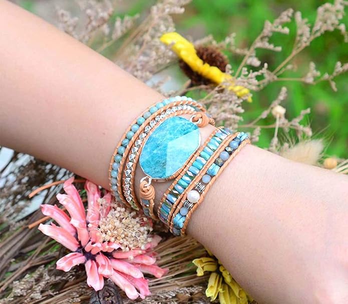 Boho Wrap Bracelet for Women, Handmade Natural Imperial Jasper Multi-Layer Stone Beaded Bracelet, Bohemian Healing Crystal Stone Jewelry Gifts