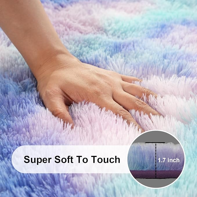 Area Rugs 9x12 Living Room, Large Fluffy Rugs for Bedroom, Fuzzy Shag Soft Non-Slip Carpet for Kids Girls and Boys Nursery Dorm Indoor Room Home Decor (9ft X 12ft, Rainbow)