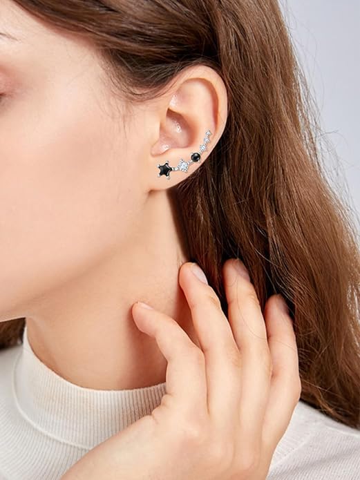 Dreamboat Star Ear Climbers Earrings for Women 925 Sterling Silver Star Ear Cuffs Crawler Earring Cubic Zirconia Climbing Jewelry Wedding Birthday Gifts