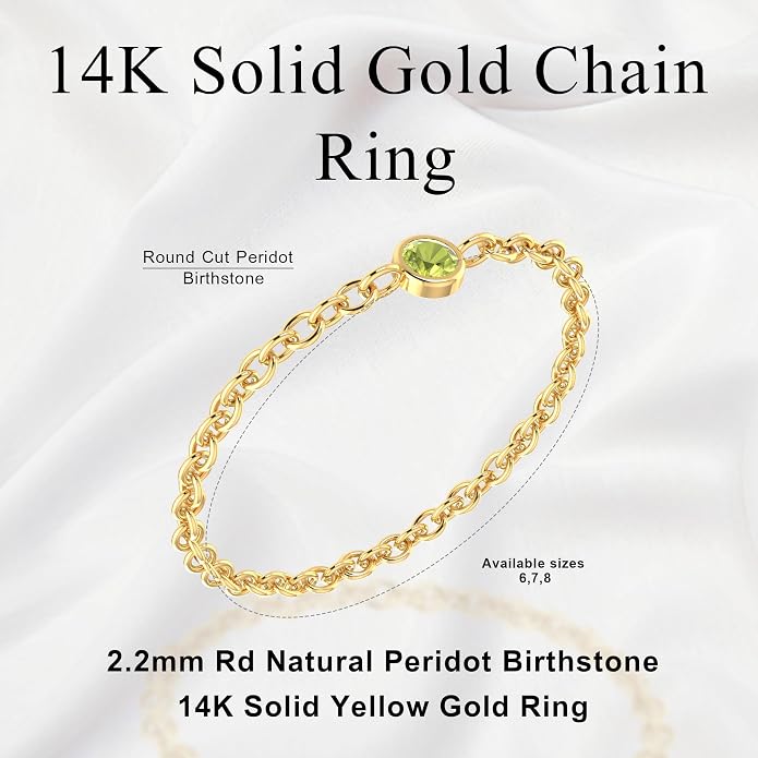 14k Gold Chain Rings for Women with Natural 2.2mm Birthstone, Women's Statement Rings, Chain Rings