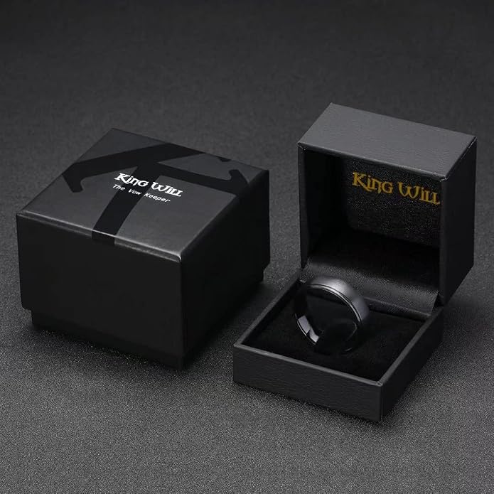 King Will Ceramic Wedding Band for Men Women-6-8mm Width Black & White with Multi Style Design Promise Rings Comfort Fit Size 7-14