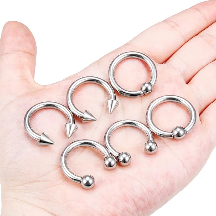 00G 0G 2G 4G 6G 8G 10G 12G 14G 16G Septum Rings Silver Black Surgical Steel Heavy Gauges Earrings Stretching kit Eyebrow Lip Septm Nose Rings Helix Tragus Daith Rook Earrings Hoops 10mm-19mm