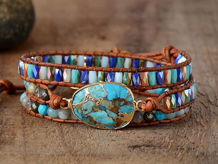 Women Wrap Bracelets Boho Natural Stone Jasper Turquoises Strand Bracelet Jewelry Collection