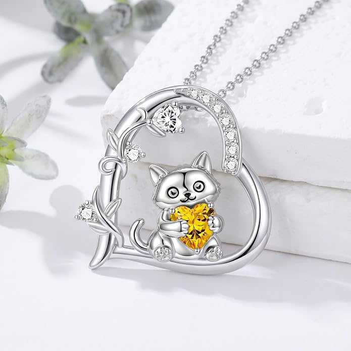 PELOVNY Teddy Bear Necklace for Women 925 Sterling Silver Bear/Highland Cow/Fox/Cat/Axolotl Birthstone Necklace Christmas Birthday Jewelry Gifts for Mom Daughter Wife Sister