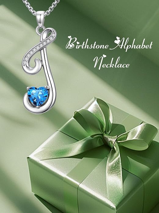 Birthday Gifts for Women Alphabet A to Z Initial Birthstone Pendant Necklaces for Women - 18k White Gold Plated Personalized Name Jewelry Anniversary Graduation Gifts for Wife Her Daughter Girlfriend(with Gift Box)