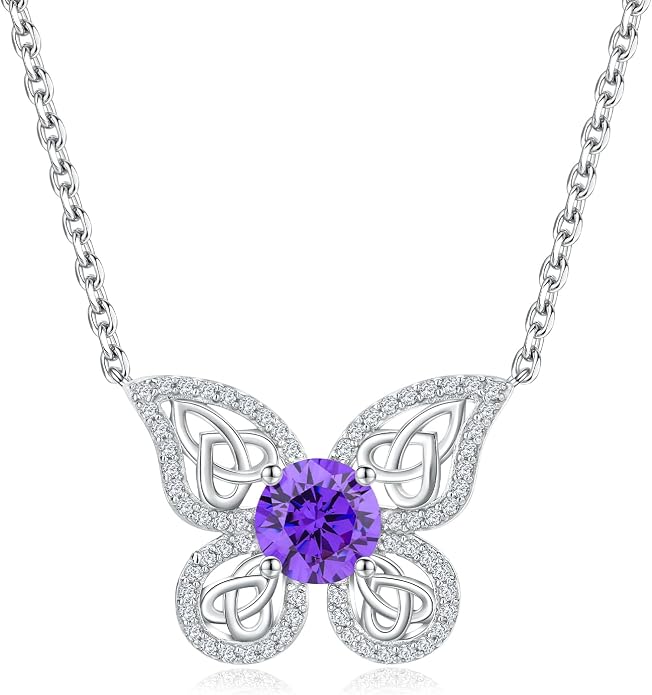 925 Sterling Silver Birthstone Necklaces for Women, Dainty Cute Dragonfly/Butterfly Pendant Necklace, Great Christmas/Anniversary Jewelry for Mother