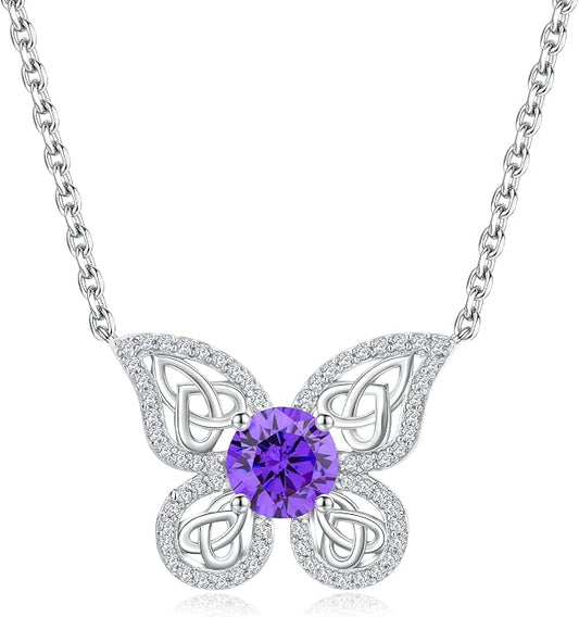 925 Sterling Silver Birthstone Necklaces for Women, Dainty Cute Dragonfly/Butterfly Pendant Necklace, Great Christmas/Anniversary Jewelry for Mother