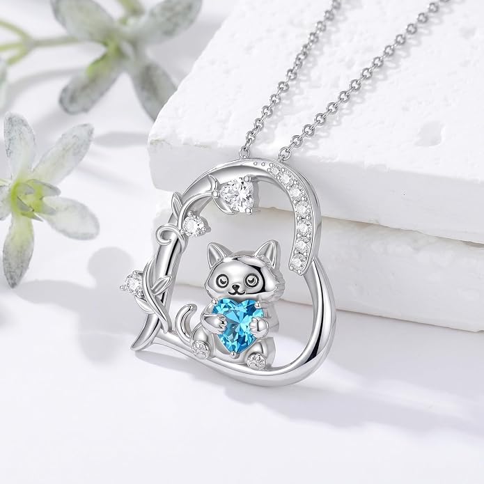 PELOVNY Teddy Bear Necklace for Women 925 Sterling Silver Bear/Highland Cow/Fox/Cat/Axolotl Birthstone Necklace Christmas Birthday Jewelry Gifts for Mom Daughter Wife Sister