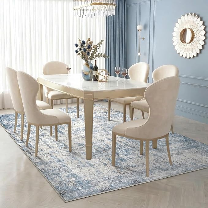 5x7 Area Rugs Washable Living Room Rug-No Slip Soft Carpets Modern Abstract Coastal Indoor Floor Stain Resistant Carpet for Bedroom Dining Room Farmhouse Nursery Home Office Blue