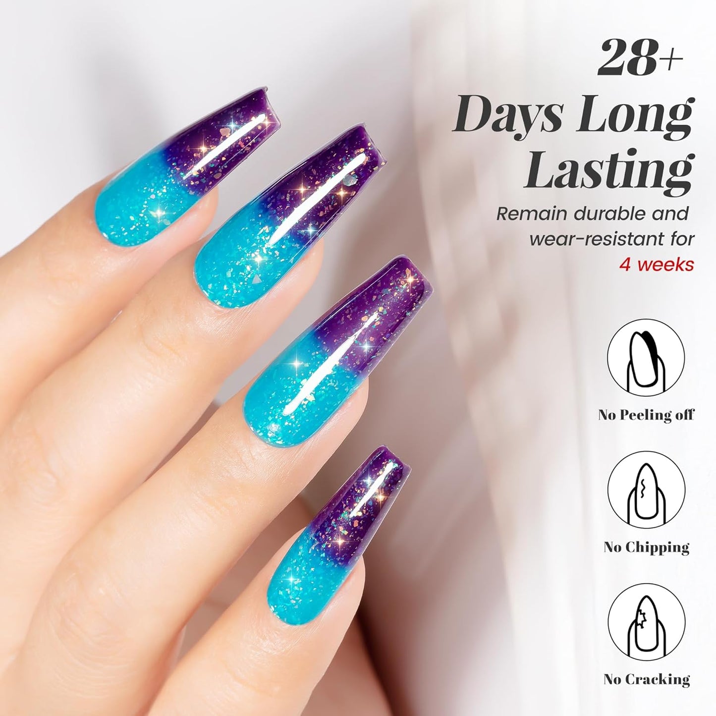 YTD Likomey Color Changing Gel Nail Polish,15ml Turquoise Blue to Deep Purple Brocade Glitter Mood Temperature Change Colors Fall Winter Thermal Ombre Sparkle UV Varnish,HEMA Free TPO Free,WB505