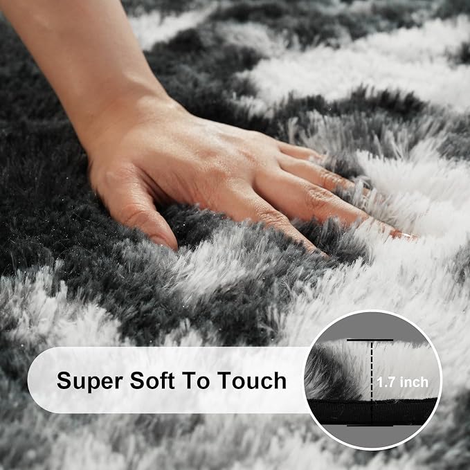 Black and White Rugs for Living Room, Large Fluffy 6x9 Area Rugs for Bedroom, Fuzzy Shag Soft Non-Slip Carpet for Kids Girls and Boys Nursery Dorm Indoor Room Home Decor (6ft X 9ft)