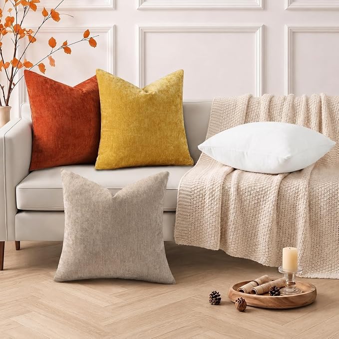 decorUhome Soft Chenille Rust Throw Pillow Covers 20X20 Set of 2 | Decorative Fall Couch Pillow Covers Solid Dyed Accent Modern Farmhouse Neutral Square Pillow Cases for Sofa