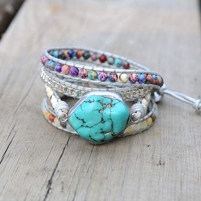 Boho Wrap Bracelet for Women, Handmade Natural Imperial Jasper Multi-Layer Stone Beaded Bracelet, Bohemian Healing Crystal Stone Jewelry Gifts