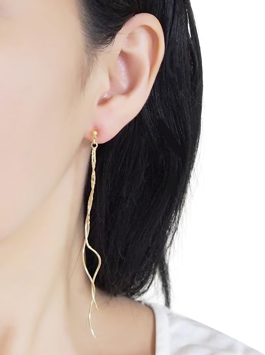 Comfortable Stick Invisible Clip On Earrings Gold Dangle Long Waved Threader Bar Clip-On Non Pierced Earrings Silver For Women,…