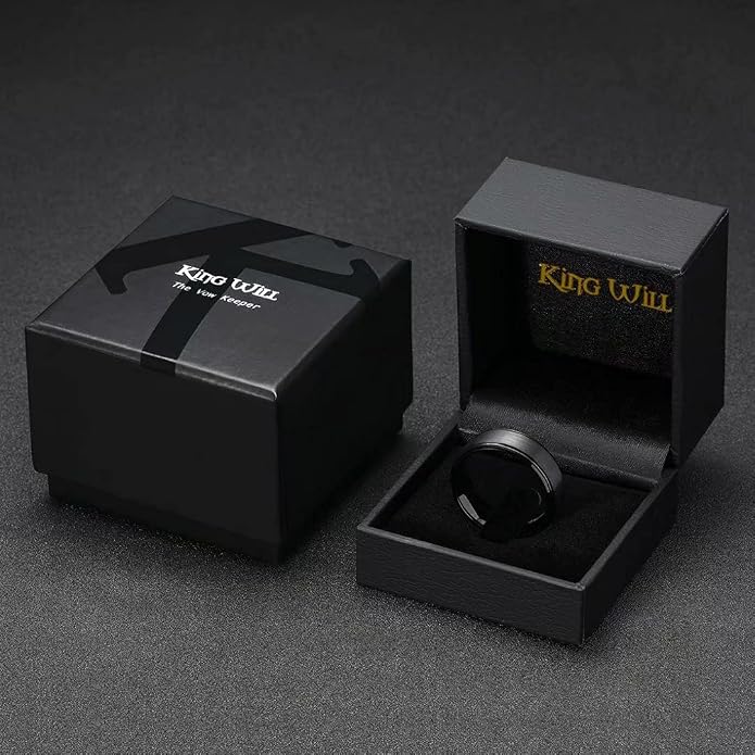 King Will Classic Tungsten Wedding Band for Men, 6/7/8/9/10mm Widths, Polished Finish Step Edge Matte Rings Comfort Fit