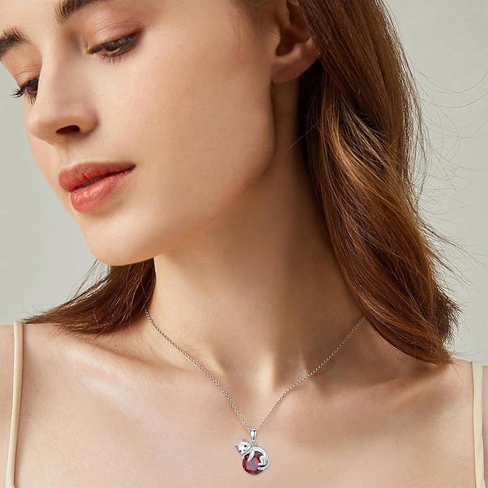 PELOVNY Teddy Bear Necklace for Women 925 Sterling Silver Bear/Highland Cow/Fox/Cat/Axolotl Birthstone Necklace Christmas Birthday Jewelry Gifts for Mom Daughter Wife Sister