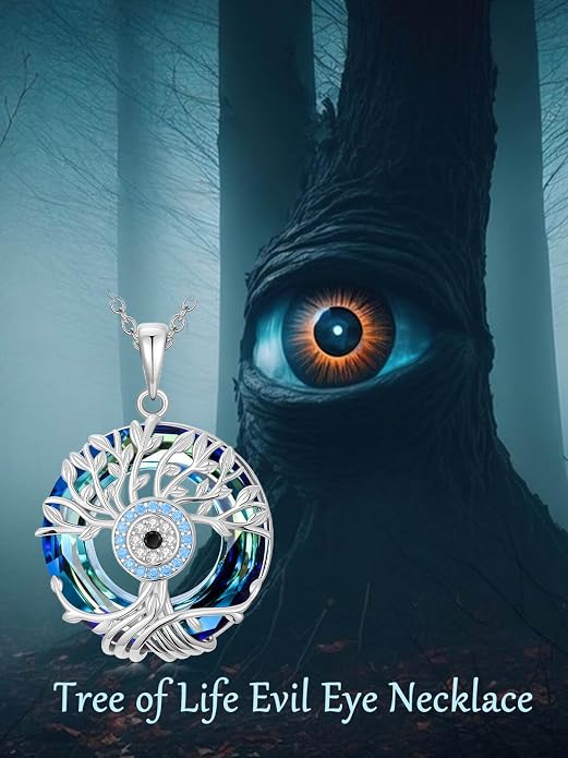 TOUPOP Evil Eye Necklace 925 Sterling Silver Tree of Life/Turquoise Evil Eye Crystal Pendant Necklace Protection Jewelry Amulet Christmas Gifts for Women Her