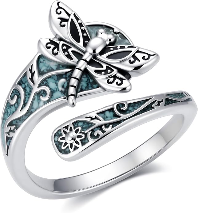 SNOWELLE Turquoise Spoon Rings S925 Sterling Silver Turquoise Adjustable Ring Jewelry Gift for Women Men