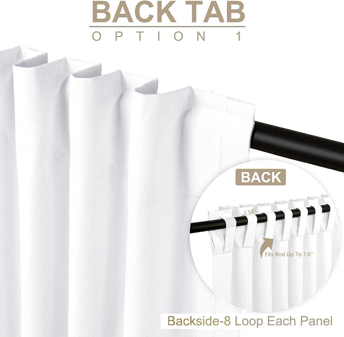 100% Blackout Shield Linen Blackout Curtains for Bedroom 84 Inches Long, Back Tab/Rod Pocket Living Room Drapes, Thermal Insulated Blackout Curtains 2 Panels Set, 50" W x 84" L, Bright White