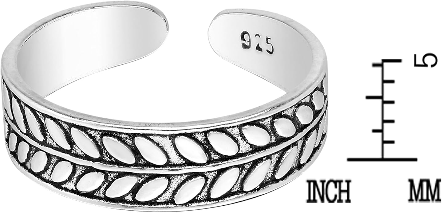 AeraVida .925 Sterling Silver Adjustable Toe Ring or Pinky Ring 5mm Wide Open Band, Stackable Minimalist Summer Foot Jewelry | Sun Moon Star Turtle Butterfly Leaf Olive Branch Ocean Wave Yin Yang Design