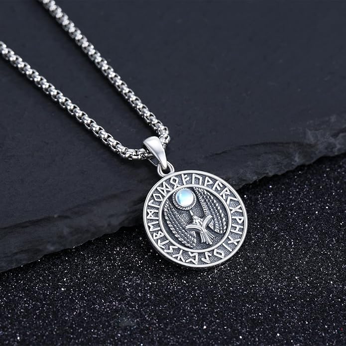 Viking Necklace 925 Sterling Silver Celtic Nordic Runes Amulet Necklace Viking Jewelry for Men Women