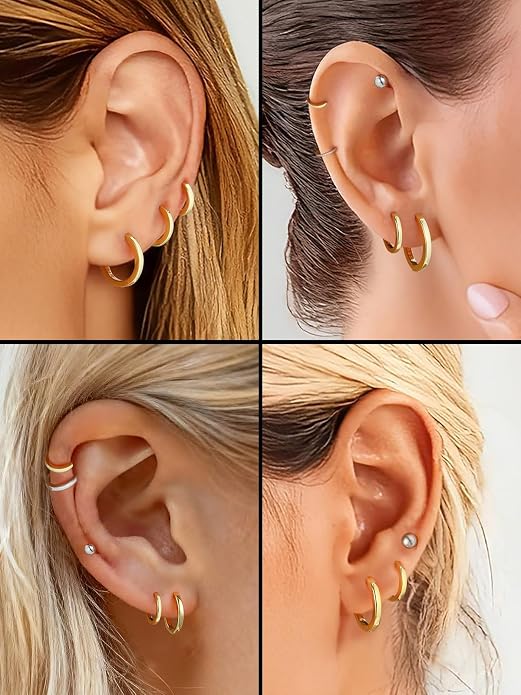 SILVERCUTE 925 Sterling Silver Huggie Hoop Earrings for Women,Hypoallergenic Small Hoop Earrings Lightweight Silver/14K Gold Hoops Cartilage Earrings for Women,8/10/12mm