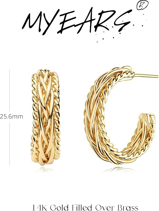 MYEARS Women Hoop Earrings Gold 14K Gold Filled Small Simple Handmade Hypoallergenic Everyday Illusion Jewelry