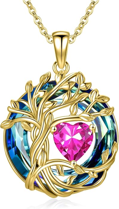 TOUPOP Tree of Life Birthstone Necklace Sterling Silver Pendant Birthstone Necklaces with Blue Crystal Anniversary Birthday Jewelry for Women Mom Wife Her