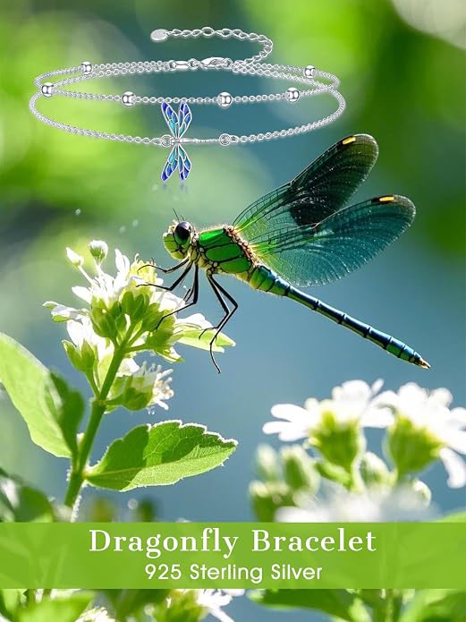 Dragonfly/Evil Eye/Hamsa Evil Eye/Lotus/Mushroom Anklet Bracelets for Women Sterling Silver Adjustable Double Layered Bracelet Anklet Mother's Day Jewelry Gifts Beach Jewelry