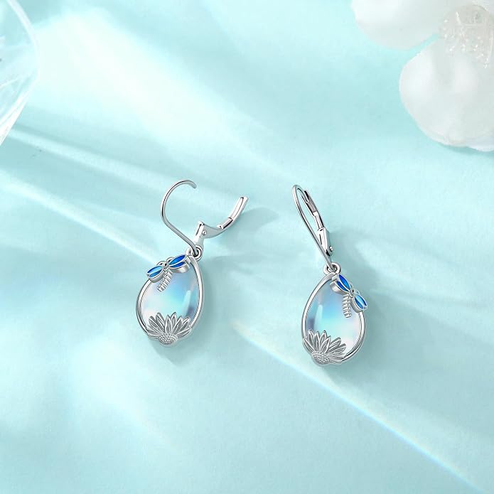 Eusense Sterling Silver Dangle Earrings for Women Tree of Life Animals Moonstone Turquoise Leverback Earrings Jewelry Gifts