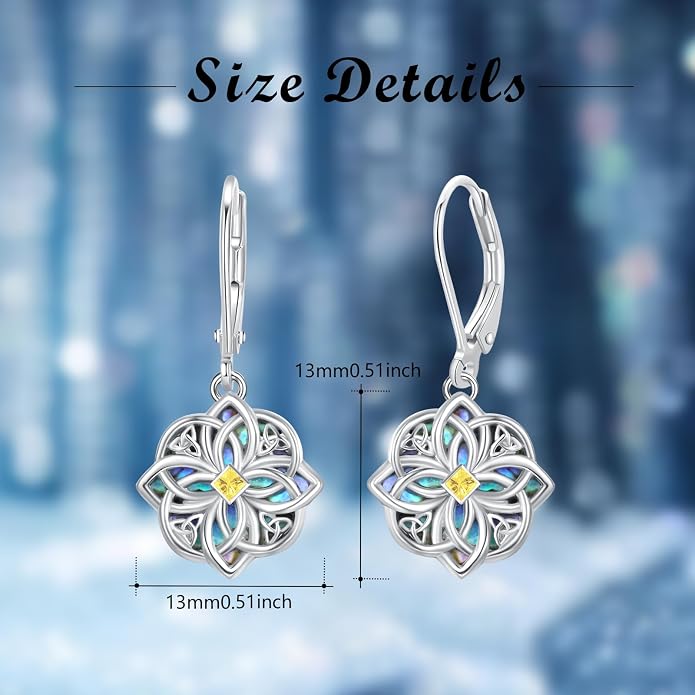 Celtic Knot Earrings 925 Sterling Silver Abalone Drop Dangle Celtic Earrings Gifts for Women