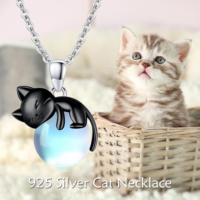 Cat Necklace Sterling Silver Cat Zircon Pendant Gothic Jewelry for Women Animal Lovers Gifts