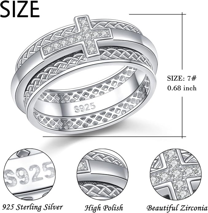 Alphm S925 Sterling Silver Spinner Fidget Anxiety Worry Relieving Boredom ADHD Autism Band Rings