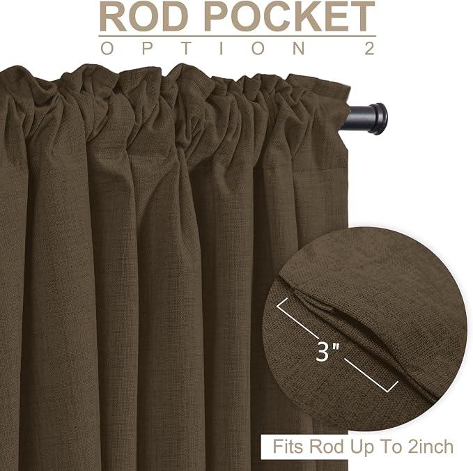 100% Blackout Shield Dark Brown Linen Blackout Curtains for Bedroom 84 Inches Long, Back Tab/Rod Pocket Living Room Drapes, Thermal Insulated Blackout Curtains 2 Panels Set, 50" W x 84" L