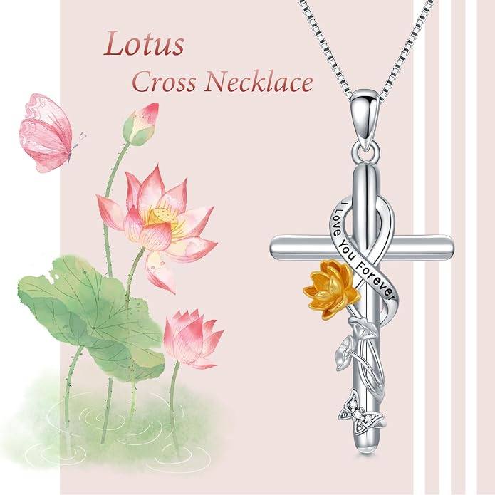 Cross Necklace for Women 925 Sterling Silver I Love You Necklace Religious Jewelry with Gift Box for Mother Daughter