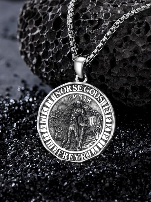 Viking Necklace for Men Women 925 Sterling Silver Norse Jewelry Fathers Mothers Day Anniversary Birthday Gifts for Mom Dad Husband Brother (with Gift Box)