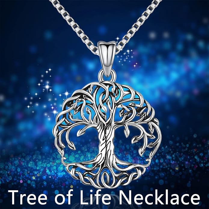 Aniu Tree of Life Necklace for Women, 925 Sterling Silver Mother of Pearl Family Palm Tree Charm Pendant Jewelry for Birthday Christmas Gift