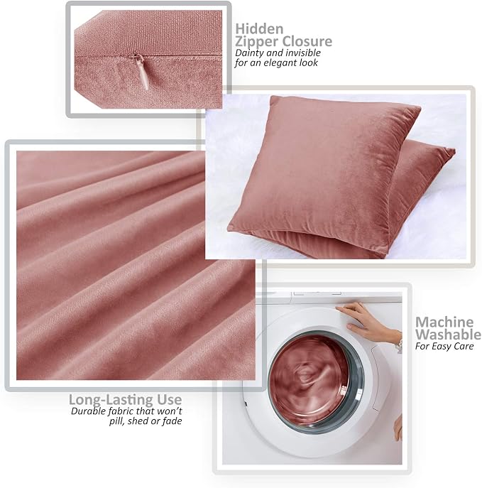 Nestl Throw Euro Pillow Covers, Cozy Velvet Decorative Pillow Covers 26x26 Inches, Soft Solid Couch Pillow Case for Sofa, Bed and Car, Set of 4 - Misty Rose