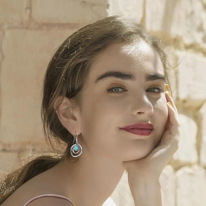 Turquoise Earrings for Women 925 Sterling Silver Pearl/Black Onyx/Opal Dangle Earrings Vintage Spiral/Wire Wrapped/Beads & Rope Ear Hook Earrings