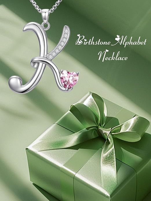 Birthday Gifts for Women Alphabet A to Z Initial Birthstone Pendant Necklaces for Women - 18k White Gold Plated Personalized Name Jewelry Anniversary Graduation Gifts for Wife Her Daughter Girlfriend(with Gift Box)