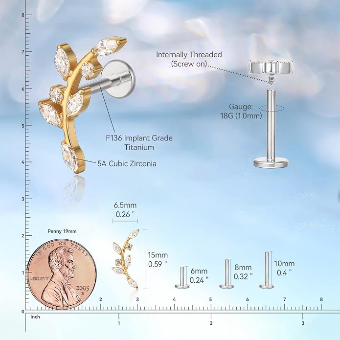 limerencia 18G Hypoallergenic Titanium Tragus Body Piercing Jewelry Set Flat Back Piercing Studs Earrings for Women Cartilage Helix Conch Medusa