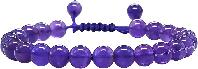 Amazing Gemstone Amethyst Bracelet for Women Men's Gifts - Protection Healing Crystal Bracelet - 8mm Gemstone Beaded Adjustable Bracelet Pulseras para Hombres Mujer Stocking Stuffers