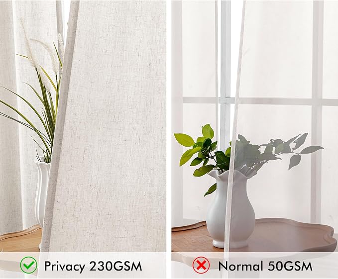 MIULEE Non-See-Through Privacy Linen Curtains 52Wx108L Inch White | 2 Panels, Light Filtering, Semi Sheer Window Curtains, Farmhouse Textured, Back Tab Drapes for Bedroom Living Room